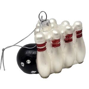 Bowling Pins and Ball Glass Christmas Ornament